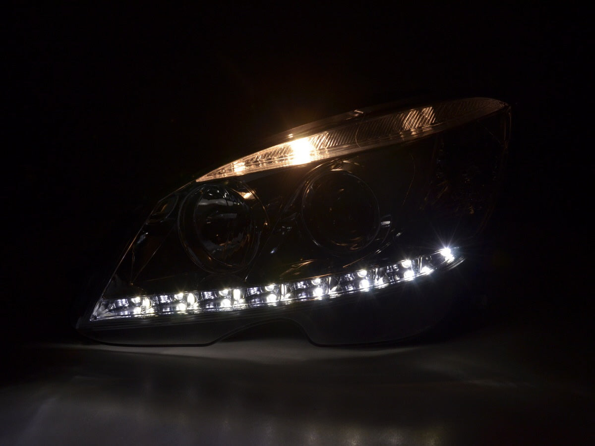 Scheinwerfer Set Daylight LED TFL-Optik Mercedes C-Klasse W204 07-10 chrom Scheinwerfer Set Daylight LED TFL-Optik Mercedes C-Klasse W204 07-10 chrom